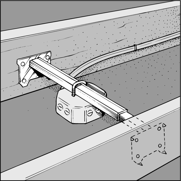 Figure 8-12: The hanger bar holds the fan firmly within the framing of the ceiling.